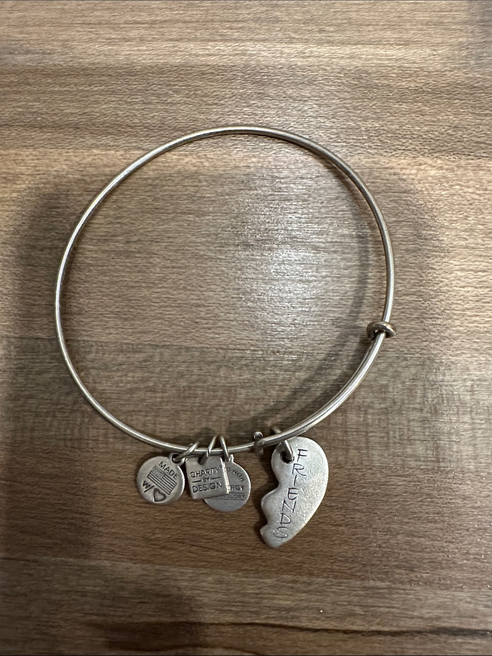 Alex and Ani Silver Friendship Split-Heart Charm Bangle Bracelet
